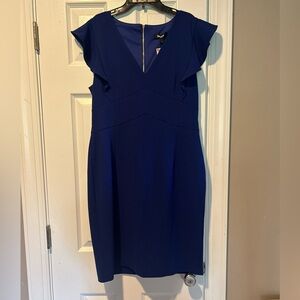 Dkny Blue Sheath Mini Dress with Flutter Cap Sleeves